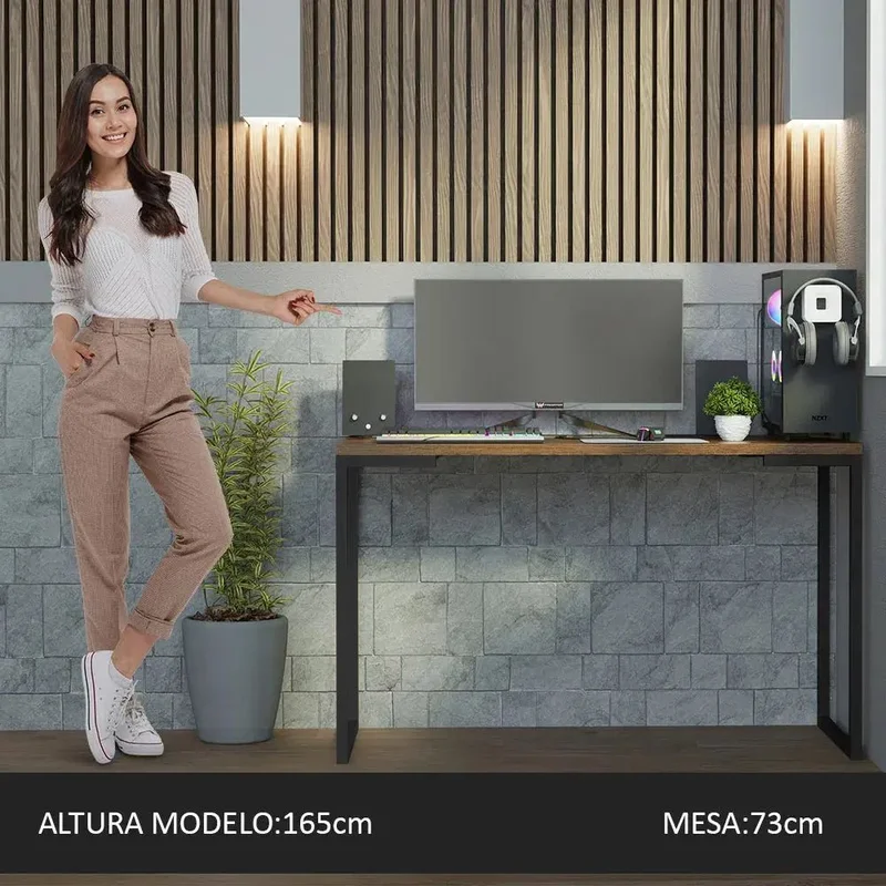 Mesa de escritorio Industrial Madera y Hierro 120cm en Negro - Escritorios, Uruguay | Balton, vista 16