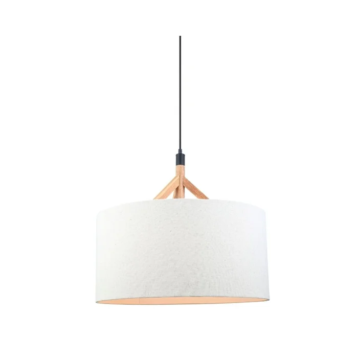 Colgante pantalla de tela natural y detalles en madera 56cm en Blanco - Lámparas colgantes, Uruguay | Iluminica, vista 2