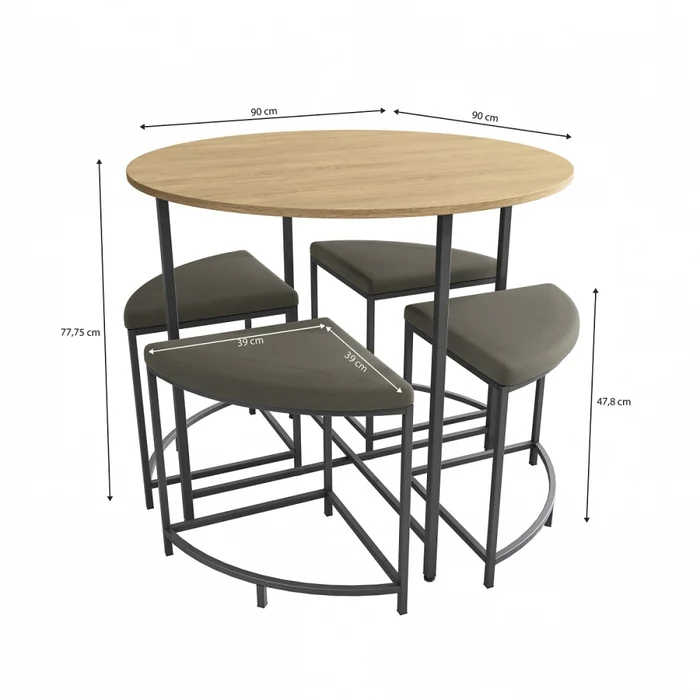 Mesa redonda 90 cms diámetro con 4 bancos Miel y Negro en Multicolor - Mesas de comedor, Uruguay | Champagne Home, vista 3