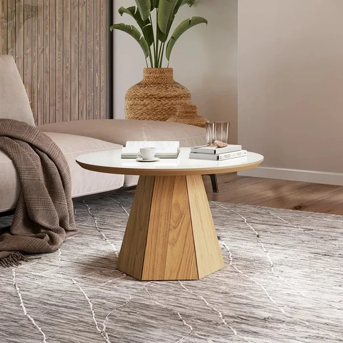 Mesa Ratona de Centro Lorena Hexagonal 70CM - OFF WHITE/FREIJO - Mesas de living, Uruguay | Balton, vista 2