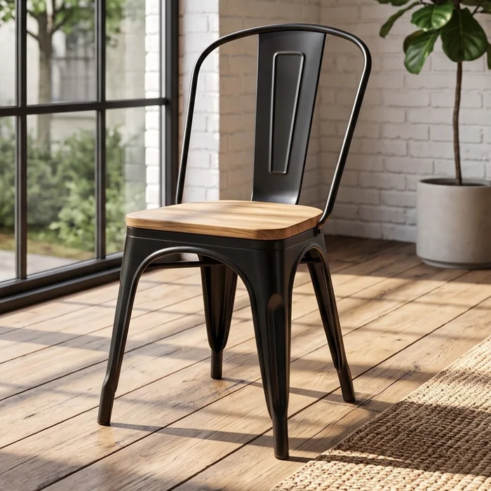Silla asiento de Madera Tolix - Negro en Negro - Sillas, Uruguay | Rústico Hogar