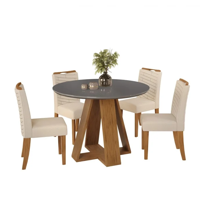 Juego De Comedor 4 Sillas Mesa Redonda - Celeste - Gris / Beige en Marrón - Mesas de comedor, Uruguay | Rústico Hogar, vista 2