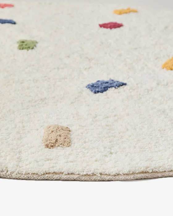 Alfombra redonda Epifania 100% algodón blanco con puntos multicolor Ø 100 cm en Blanco - Alfombras, Uruguay | Kavehome, vista 3