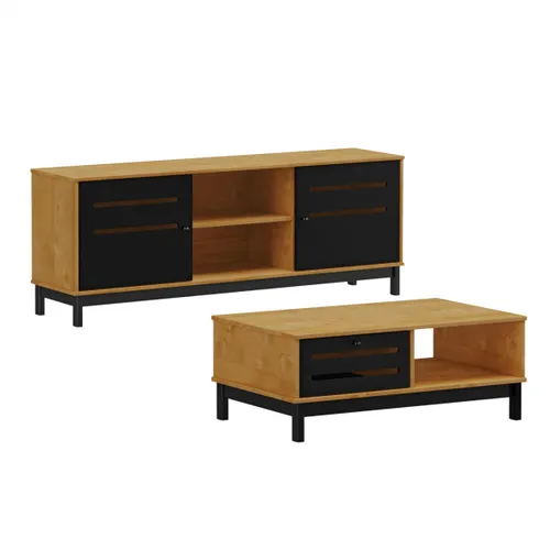Combo Rack Para Tv + Mesa De Centro - Madrid en Negro - Muebles para TV, Uruguay | Rústico Hogar