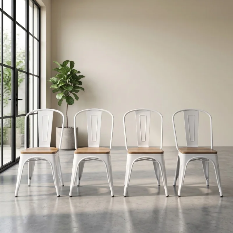 Silla Tolix Pack 4 unidades Metálica Asiento En Madera - Blanco en Blanco - Sillas, Uruguay | Rústico Hogar, vista 4