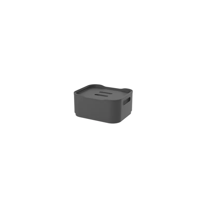 CESTO C/TAPA PLASTICO FIT 18.5x15x8CM GRIS OSCURO en Gris - Canastos, Uruguay | Decohogar