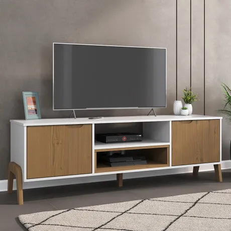 Rack de tv Linea Veneza - Blanco/Miel en Multicolor - Muebles para TV, Uruguay | La Cueva Muebles