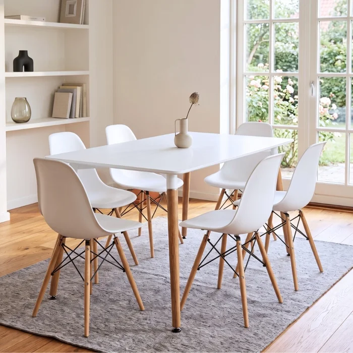 Juego de comedor 6 sillas Eames 120 - Blanco en Blanco - Mesas de comedor, Uruguay | Rústico Hogar