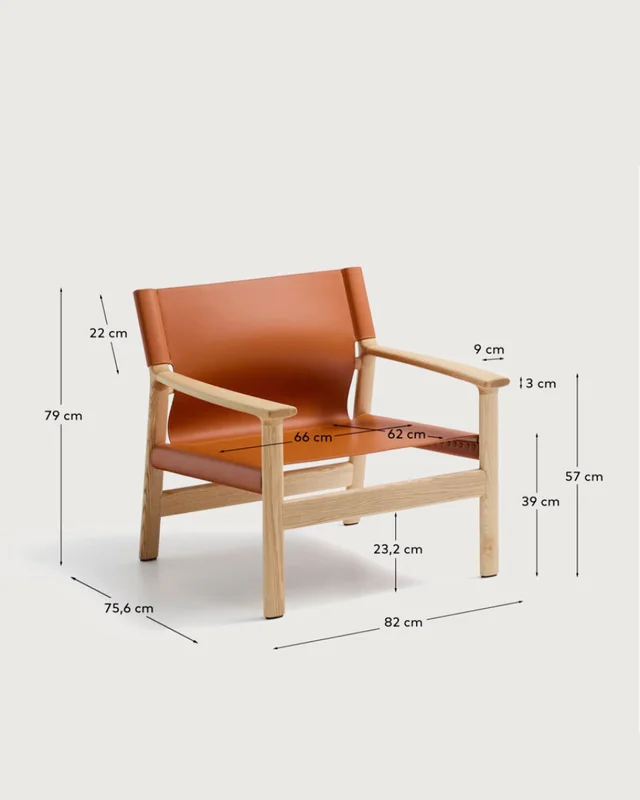 Butaca Jan de fibras de cuero reciclado - marrón claro y madera maciza de fresno con acabado tono natural FSC 100% en Marrón - Butacas, banquetas y puffs, Uruguay | Kavehome, vista 10