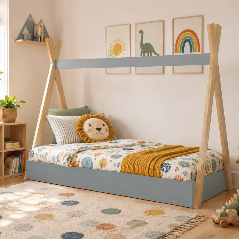 Cama Bosque Montessori 1 plaza Azul - Dormitorio, Uruguay | RM Muebles y Deco