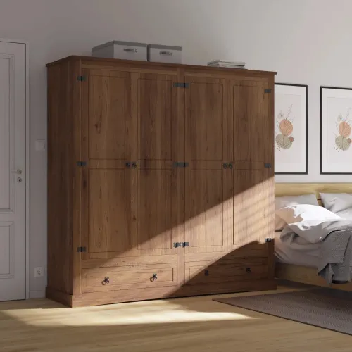 Ropero 4 Puertas - Madera Maciza - Línea Monterrey - Nogal - Roperos y placares, Uruguay | Ecowood