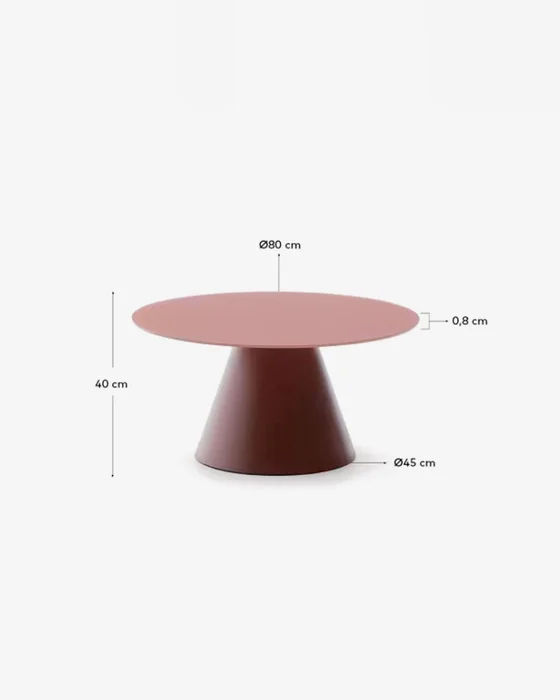 Mesa de centro Wilshire cristal templado glaseado y acero acabado pintado - terracota mate Ø80cm en Rojo - Mesas de living, Uruguay | Kavehome, vista 7