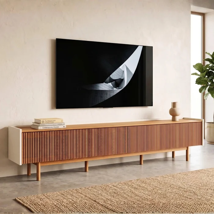 Rack de TV Dune Ripiado 2.6 - Línea Nevada - Blanco/Natural en Madera natural - Muebles para TV, Uruguay | Ecowood, vista 3