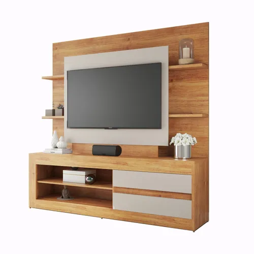 Rack Tv Modular Living Hasta Led 55 Estantes Exclusive Miel Off White en Madera natural - Muebles para TV, Uruguay | Soy Hogar