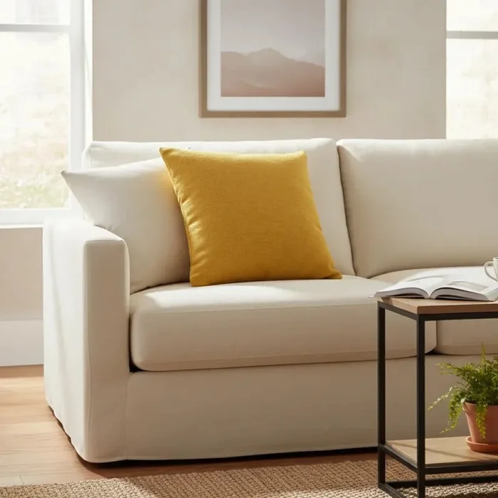 Almohadón tela color mostaza - 40 x 40cms en Amarillo - Textiles, Uruguay | Champagne Home