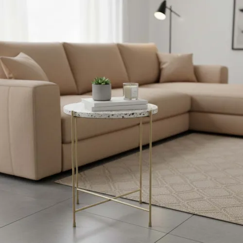Mesa Lateral Terrazo Blanco Terra en Multicolor - Mesas de living, Uruguay | Divino