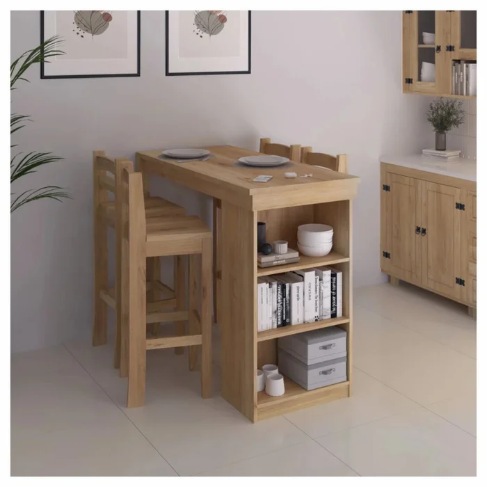 Isla Desayunador 4 Bancos Cocina Comedor Madera - Natural - Línea Monterrey en Madera natural - Mesas de comedor, Uruguay | Ecowood, vista 2