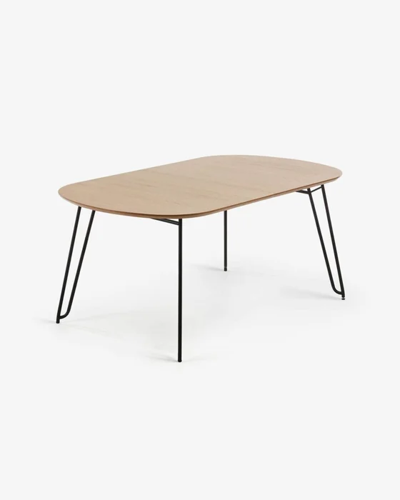 Mesa extensible Novac 170 (320) x 100 cm chapa de roble patas de acero acabado negro en Madera natural - Mesas de comedor, Uruguay | Kavehome