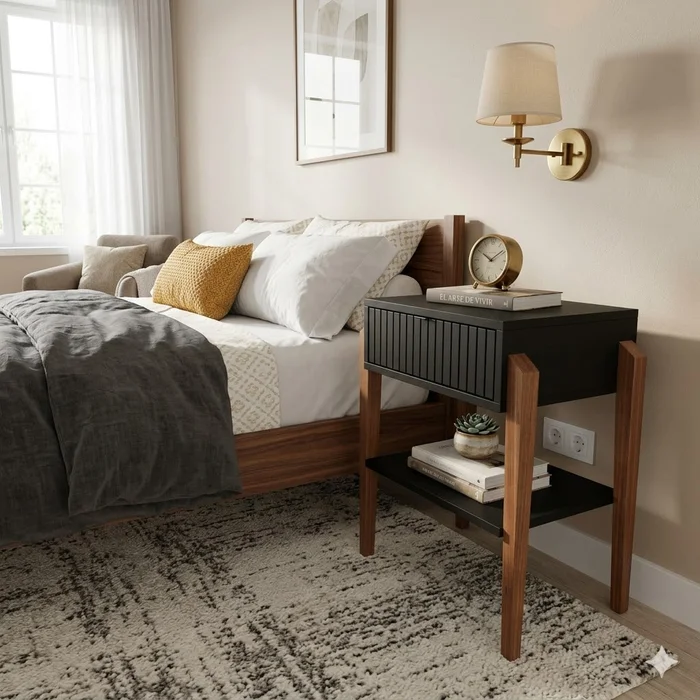 Mesa de Luz Capri – Negra en Madera natural - Mesas de luz, Uruguay | Berna home, vista 2
