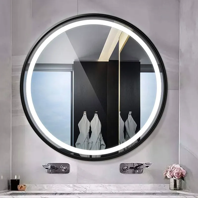 Espejo con luz led marco Aluminio 60cm en Negro - Espejos, Uruguay | Alta Gracia Deco