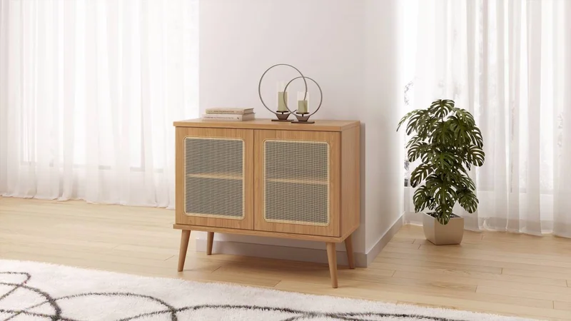 Rack Aparador Ratan 91CM / TELA SINTETICA en Madera natural - Muebles para TV, Uruguay | Balton, vista 4