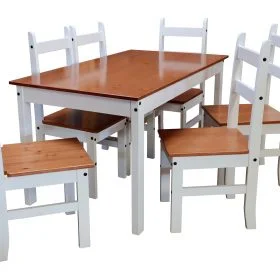 Juego De Comedor 6 Sillas Pino Tratado Blanco Nogal Mexicana en Blanco - Mesas de comedor, Uruguay | Soy Hogar, vista 2