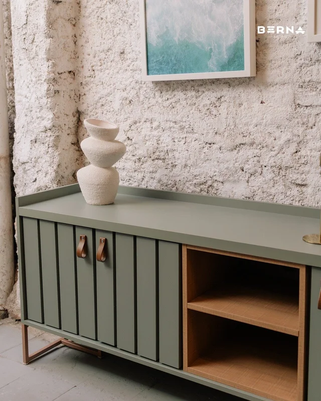 Rack Trendy Verde (Pie Dorado) 140 cm en Verde / Marrón - Muebles para TV, Uruguay | Berna Home, vista 4
