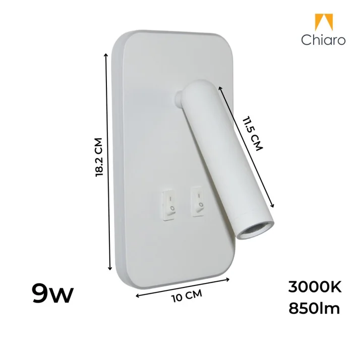 Portátil led de pared con SPOT móvil, DOBLE LUZ - BLANCA en Blanco - Lámparas de mesa, Uruguay | Iluminica, vista 5