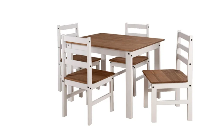 JUEGO DE COMEDOR 4 SILLAS PINO BLANCO 100X80 en Blanco - Mesas de comedor, Uruguay | Alfa Ventas