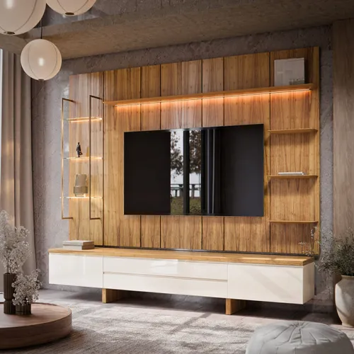 Rack de TV SUD 2.6 - Linea Manhattan - Off White / Cinamomo en Focus Mari Slim - Muebles para TV, Uruguay | Rústico Hogar