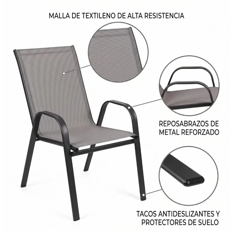 Silla de Jardín Textilina y Acero Apilable - Gris en Gris - Muebles para el exterior, Uruguay | Rústico Hogar, vista 5