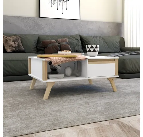 Mesa Ratona Combinada Madera Blanco/Miel en Blanco - Mesas de living, Uruguay | Que Sal Muebleria
