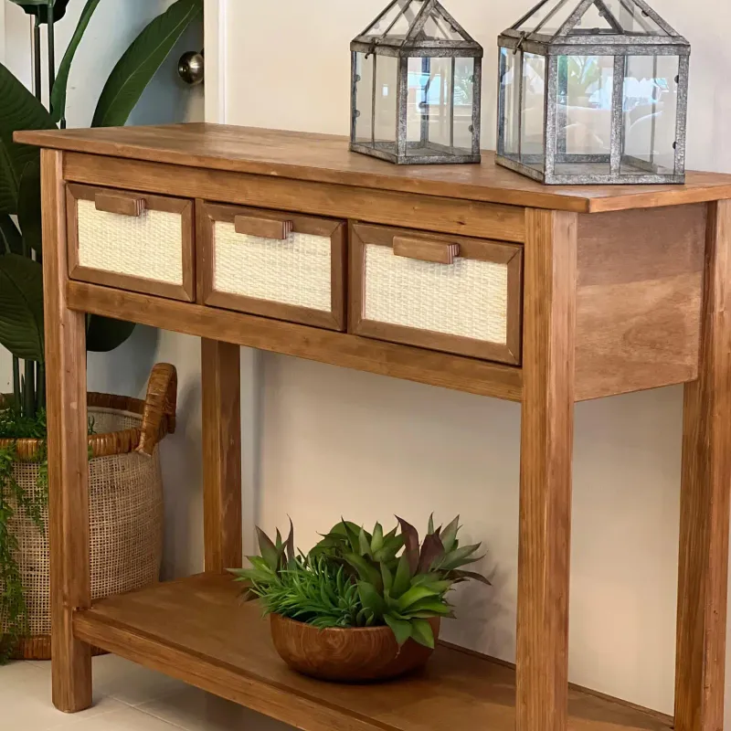 Recibidor con cajones y fibra en Madera natural - Muebles para TV, Uruguay | FMB