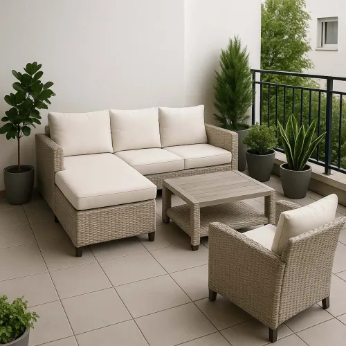 Set De Living Exterior Rattan-sintetico Natural-beige Cozumel en Madera natural - Muebles para el exterior, Uruguay | Divino