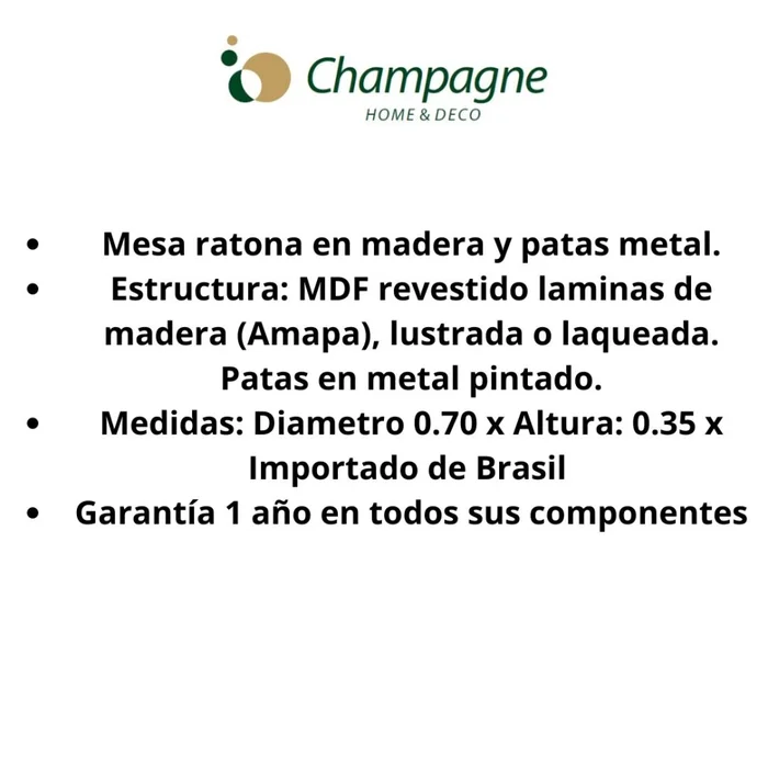 MESA CENTRO REDONDA - MADERA CINAMOMO - PATAS GRAFITO en Madera natural - Mesas de living, Uruguay | Champagne Home, vista 3