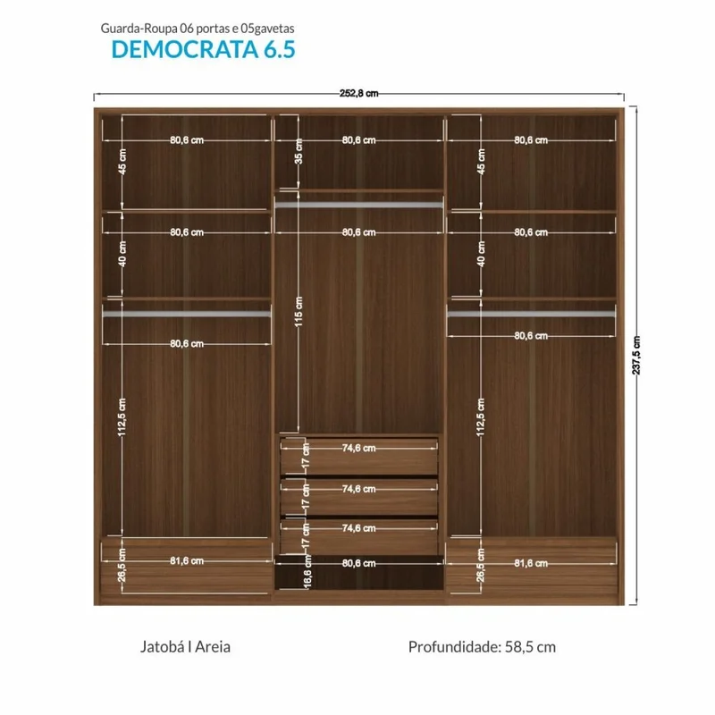 Ropero Demócrata 6 Puertas - Linea Fit - Marrón y Arena en Multicolor - Roperos y placares, Uruguay | Rústico Hogar, vista 3