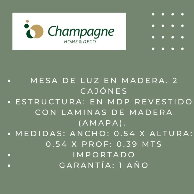 MESA DE LUZ 2 CAJONES - COLOR BLANCO en Blanco - Mesas de luz, Uruguay | Champagne Home, vista 3