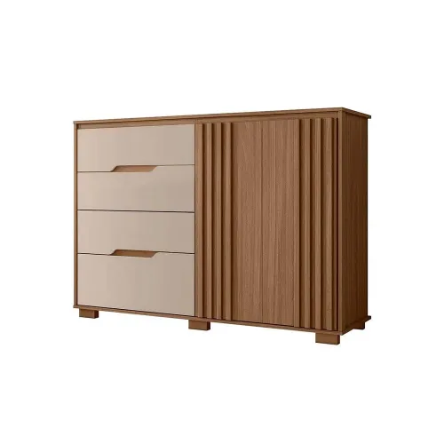 Comoda Cajonera 3 Cajones 2 Puertas Con Estantes Y Relieve en Madera natural - Butacas, banquetas y puffs, Uruguay | Soy Hogar
