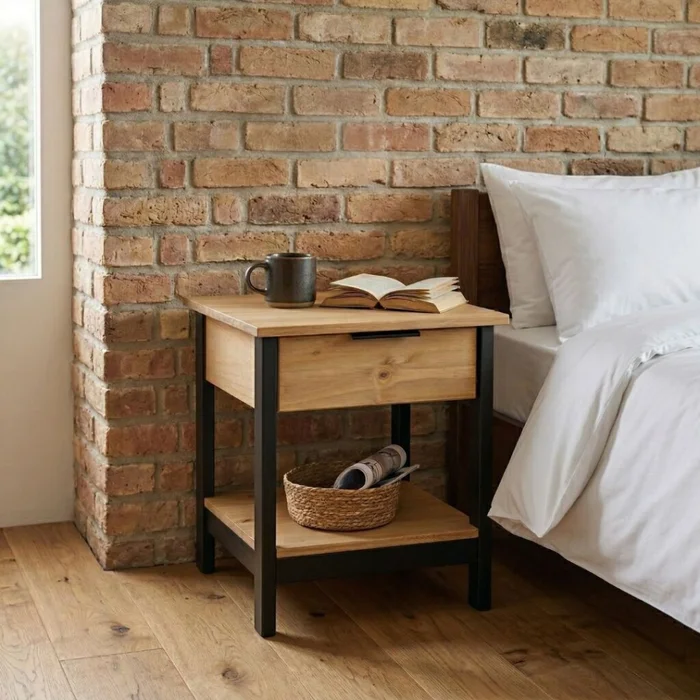 Mesa De Luz 1 Cajón - Linea Denise en Madera natural - Mesas de luz, Uruguay | Rústico Hogar