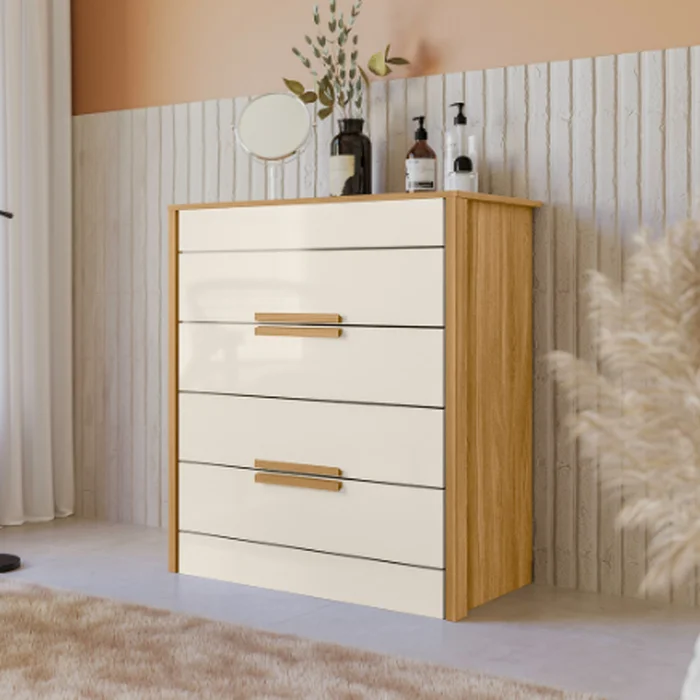 Comoda Cajonera 4 Cajones Correderas Telescópicas Mdp Freijo Off White en Madera natural - Muebles, Uruguay | Soy Hogar, vista 2