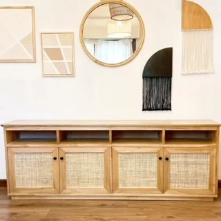 Rack o Aparador de álamo macizo y esterilla americana en Madera natural - Aparadores y recibidores, Uruguay | Decoramuss, vista 3
