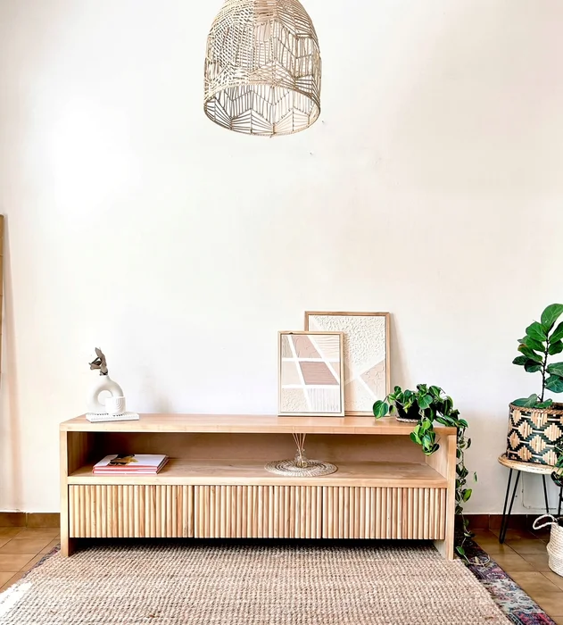 Rack con cajones varillados en Madera natural - Muebles, Uruguay | Decoramuss