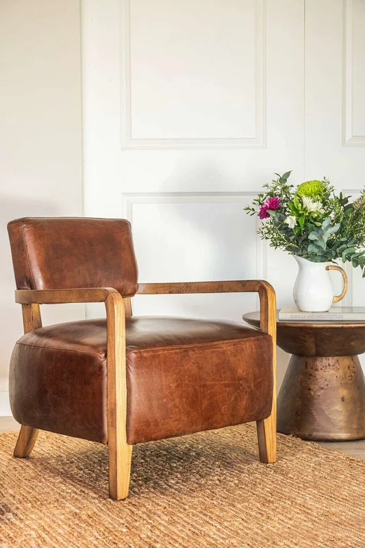BUTACA WOOLY - WALNUT Y CUERO ITALIANO ENVEJECIDO en Marrón - Butacas, banquetas y puffs, Uruguay | La Iberica, vista 22