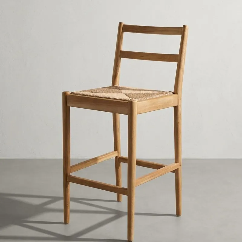 Banqueta en madera teca y fibra en Madera natural - Butacas, banquetas y puffs, Uruguay | Entrecasa