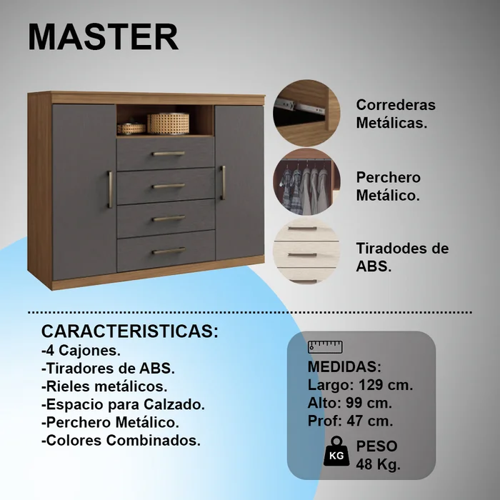 Comodas Cajoneras 2 Puertas 4 Cajones Dormitorio Grafito en GRAFITO JATOBA - Cómodas, Uruguay | Soy Hogar, vista 2