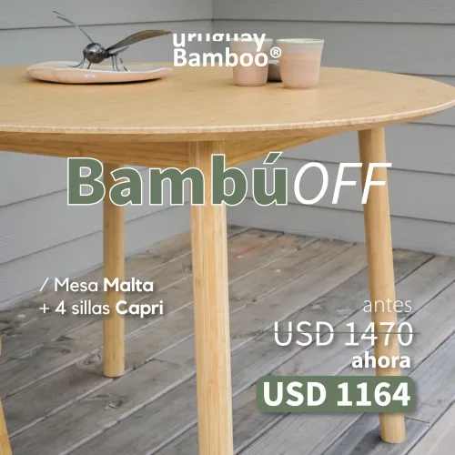 Mesa Malta + 4 sillas Capri en Madera natural - Muebles, Uruguay | Uruguay Bamboo
