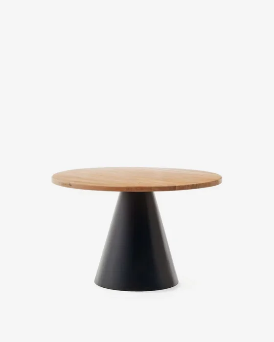 Mesa redonda Wilshire de madera maciza de acacia y patas de acero acabado negro Ø 120 cm en Multicolor - Mesas de comedor, Uruguay | Kavehome