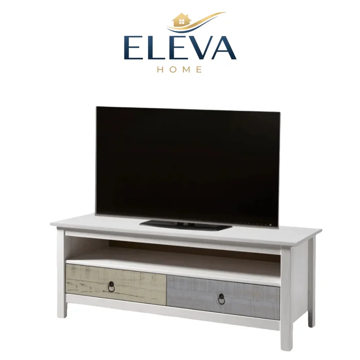 Rack 2 cajones Linea Flora - Blanco en Blanco - Muebles para TV, Uruguay | Nario Hogar
