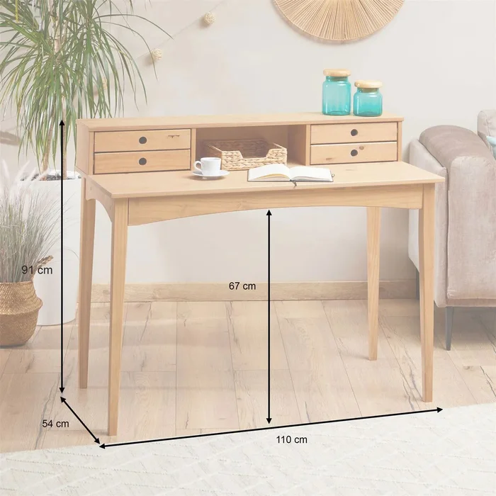 Escritorio 110cm Milan - Madera Maciza en Madera natural - Escritorios, Uruguay | Balton, vista 4
