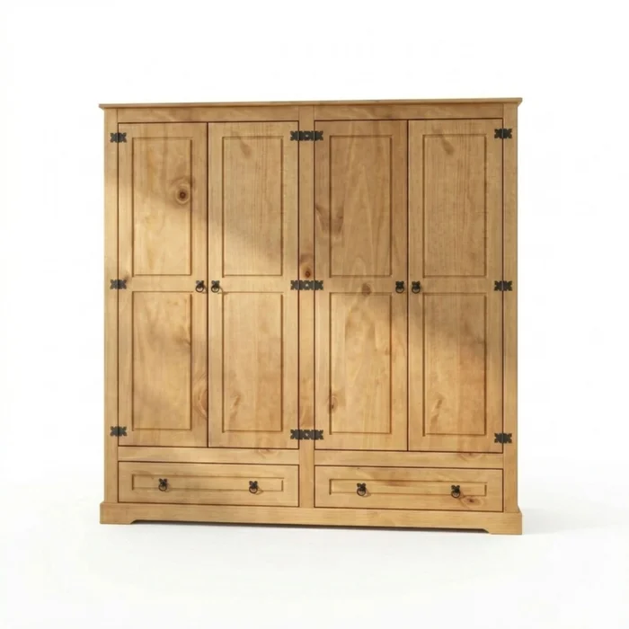Ropero 4 puertas 2 Cajones Madera - Linea mexicana - Natural en Madera natural, Uruguay | Rústico Hogar, vista 3